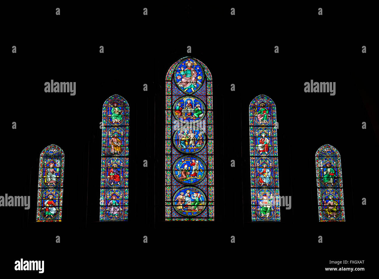 Stained Glass Window. Ely Cathedral, Cambridgeshire, England Stock