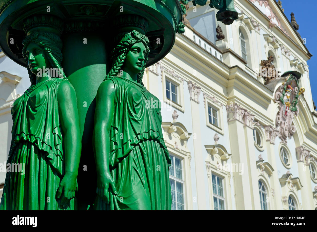Prague, Czech Republic. Lamppost in Hradcanske namesti / Castle Square. Sternbersky palac / Sternberg Palace) behind Stock Photo