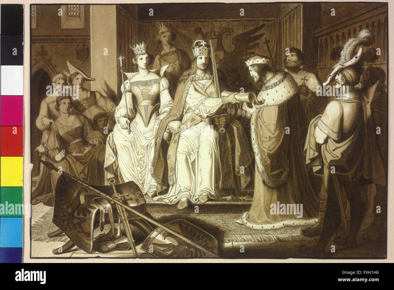 Ernst der Tapfere, Markgraf von Österreich, erhält in Melk von König Heinrich IV. ein wichtiges Staatsdokument Stock Photo