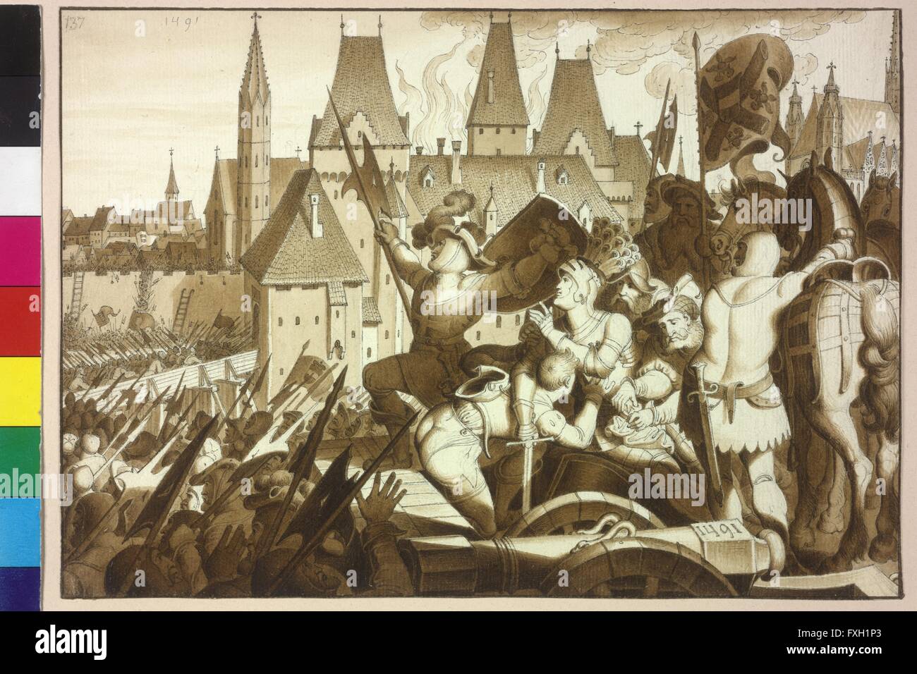 König Maximilian I. erobert Wien und die Burg seiner Väter wieder, wird aber dabei verwundet Stock Photo