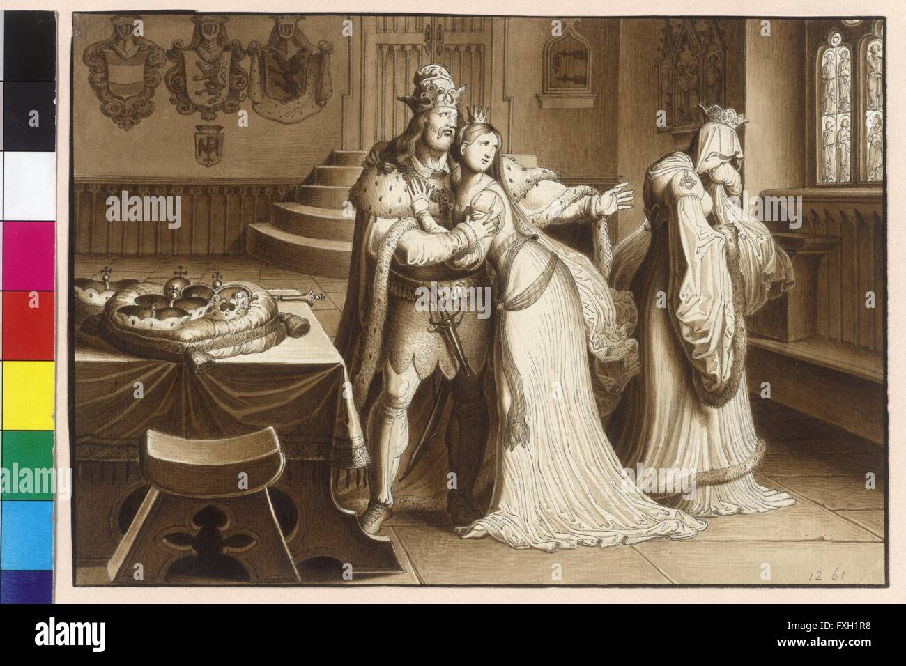 König Ottokar II. verstößt seine Gemahlin Margarete und vermählt sich mit Kunigunde, Enkelin von Bela V. von Ungarn Stock Photo