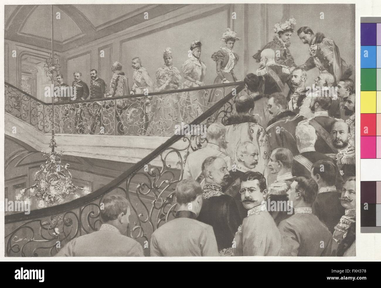 Die Erzherzoginnen empfangen Kaiser Wilhelm II. an der Schwarzen-Adlerstiege Stock Photo