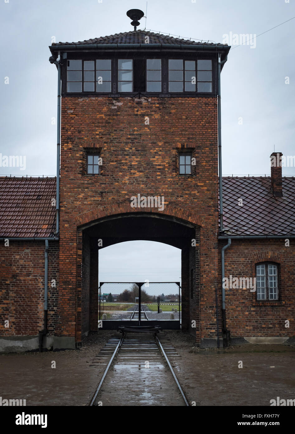 Auschwitz II concentration camp in Birkenau (Brzezinka), near Krakow, Poland. Stock Photo