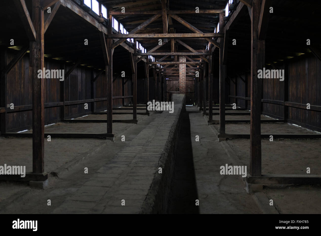 Hut interior at Auschwitz II concentration camp in Birkenau (Brzezinka), near Krakow, Poland. Stock Photo