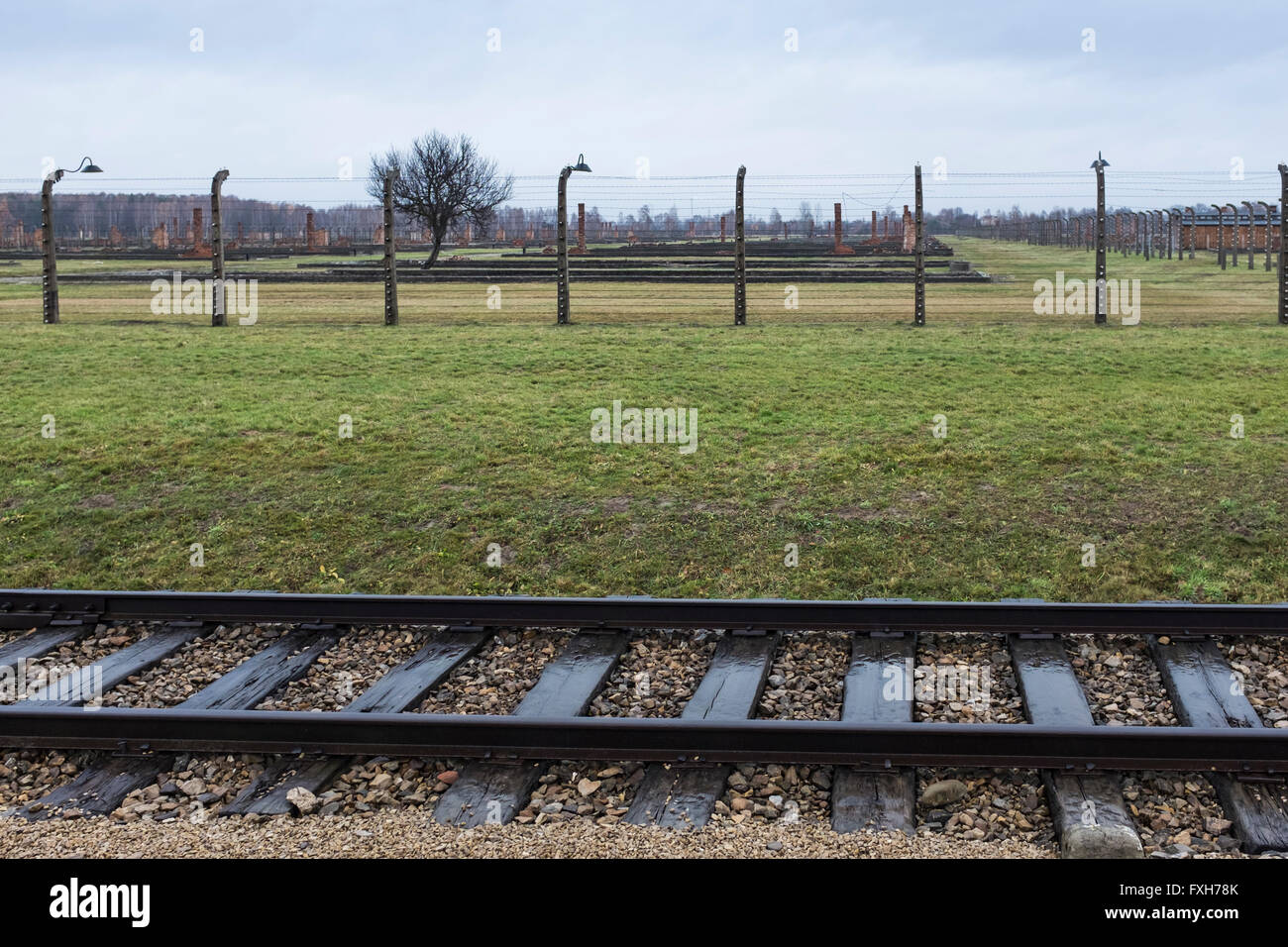 Auschwitz II concentration camp in Birkenau (Brzezinka), near Krakow, Poland. Stock Photo