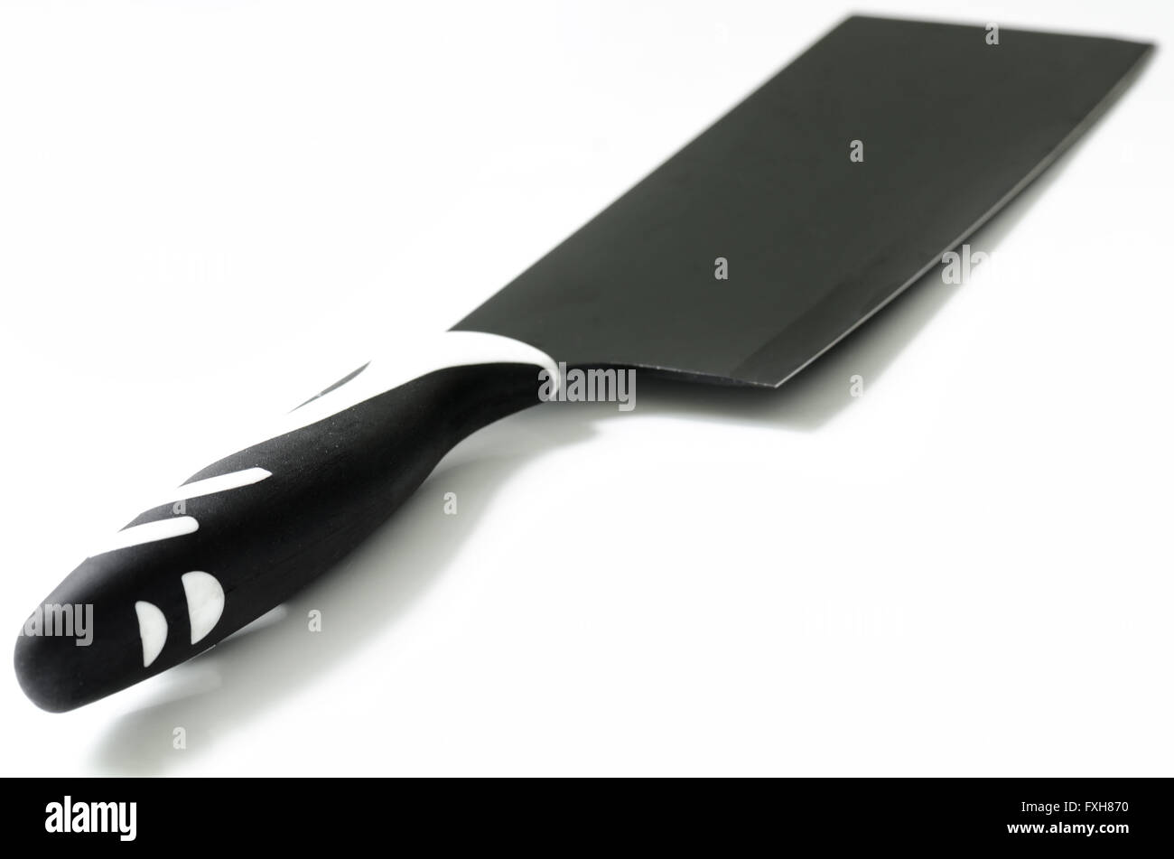 Black chef knife for meat with hard plastic arm isolated on white