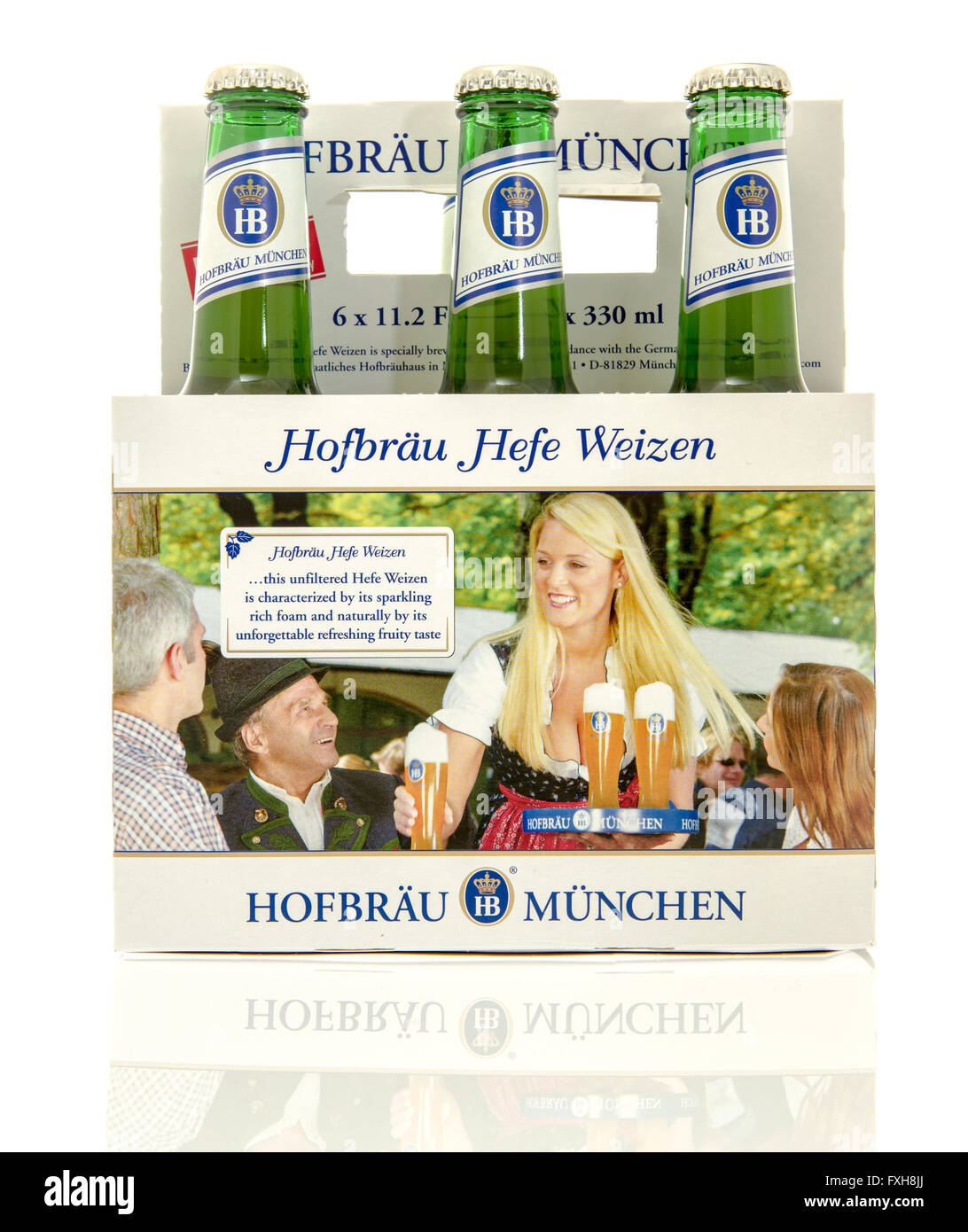 Winneconne, WI 10 Jan 2016 A six pack of Hofbrau hefe weizen beer