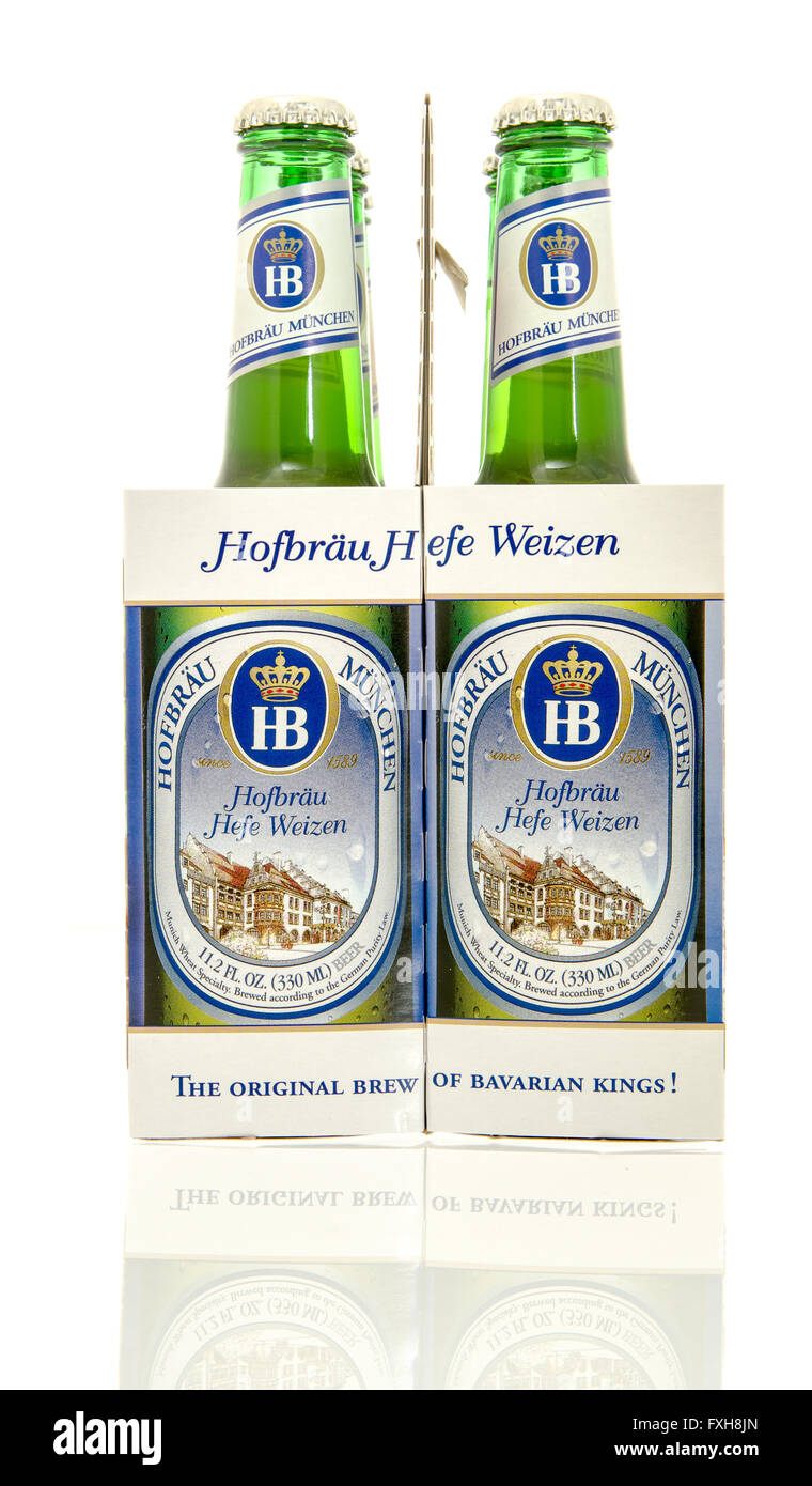 Winneconne, WI 10 Jan 2016 A six pack of Hofbrau hefe weizen beer