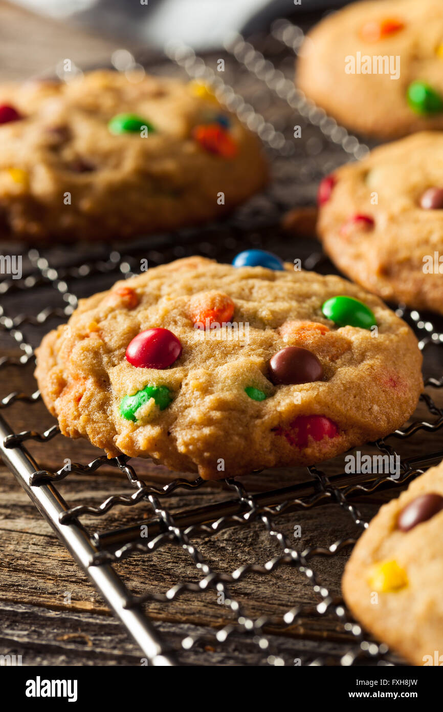 Homemade Candy Coated Chocolate Chip Cookies Ready to Eat Stock Photo