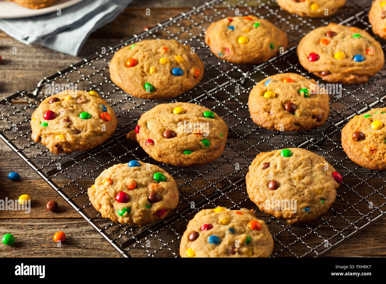 Homemade Candy Coated Chocolate Chip Cookies Ready to Eat Stock Photo