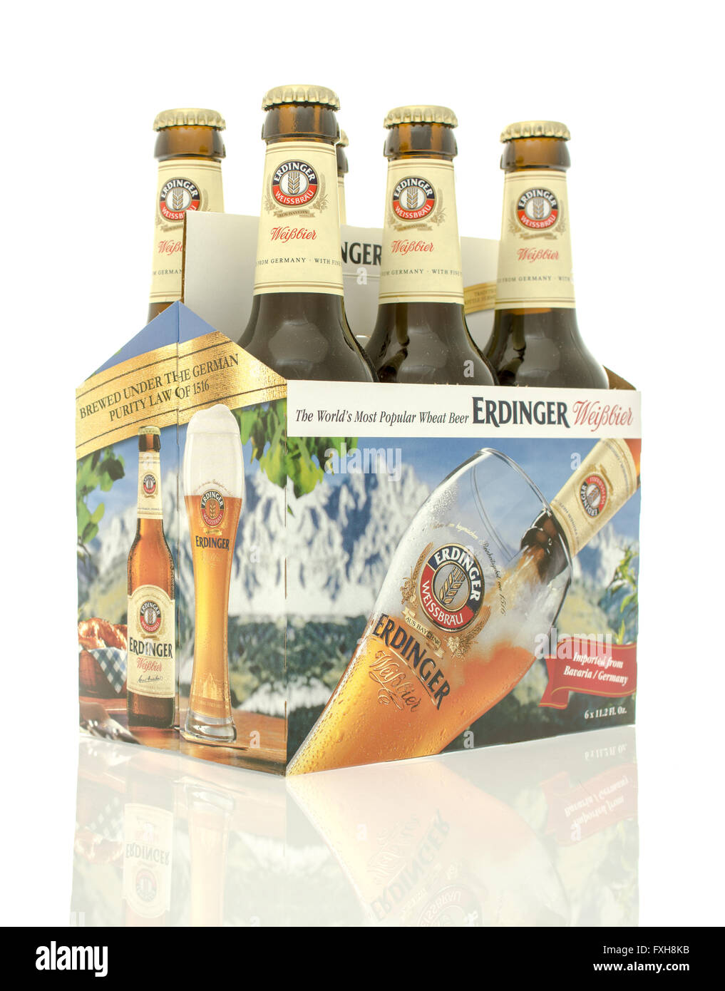 Winneconne, WI - 10 Jan 2016: A six pack of Erdinger beer. Stock Photo
