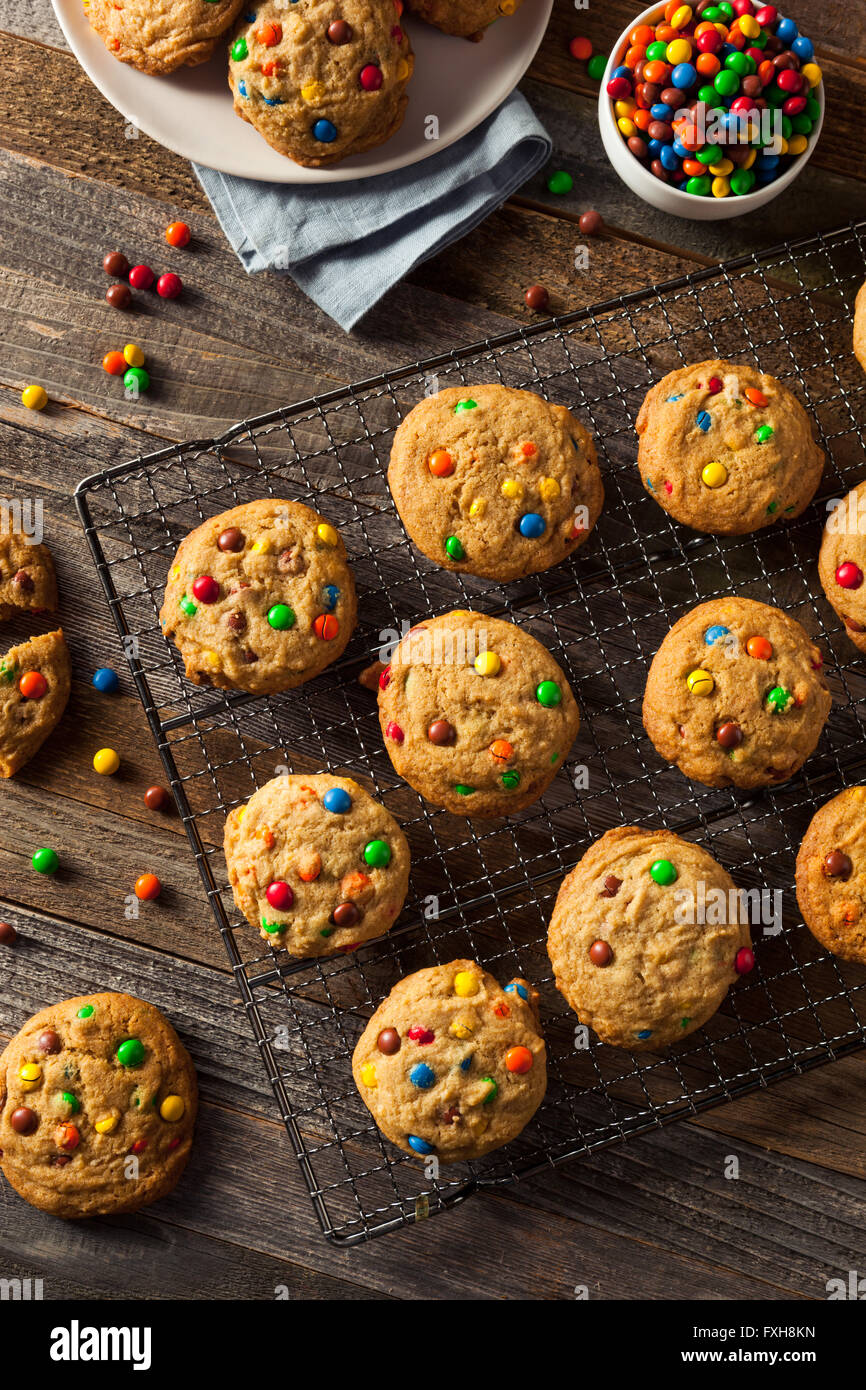 Homemade Candy Coated Chocolate Chip Cookies Ready to Eat Stock Photo