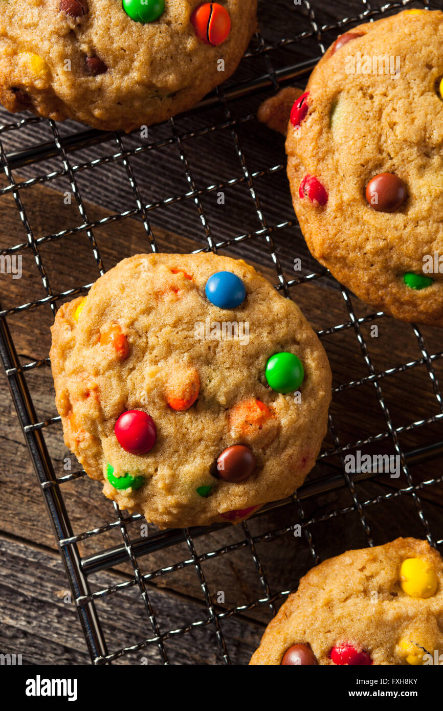 Homemade Candy Coated Chocolate Chip Cookies Ready to Eat Stock Photo