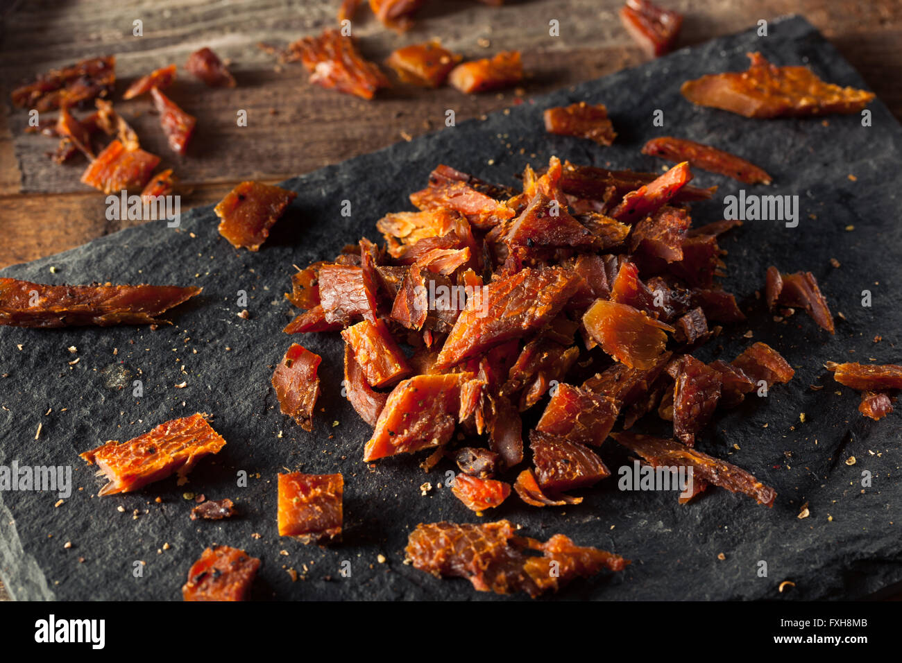 Dried Smoked Salmon Jerky with Salt and Pepper Stock Photo Alamy
