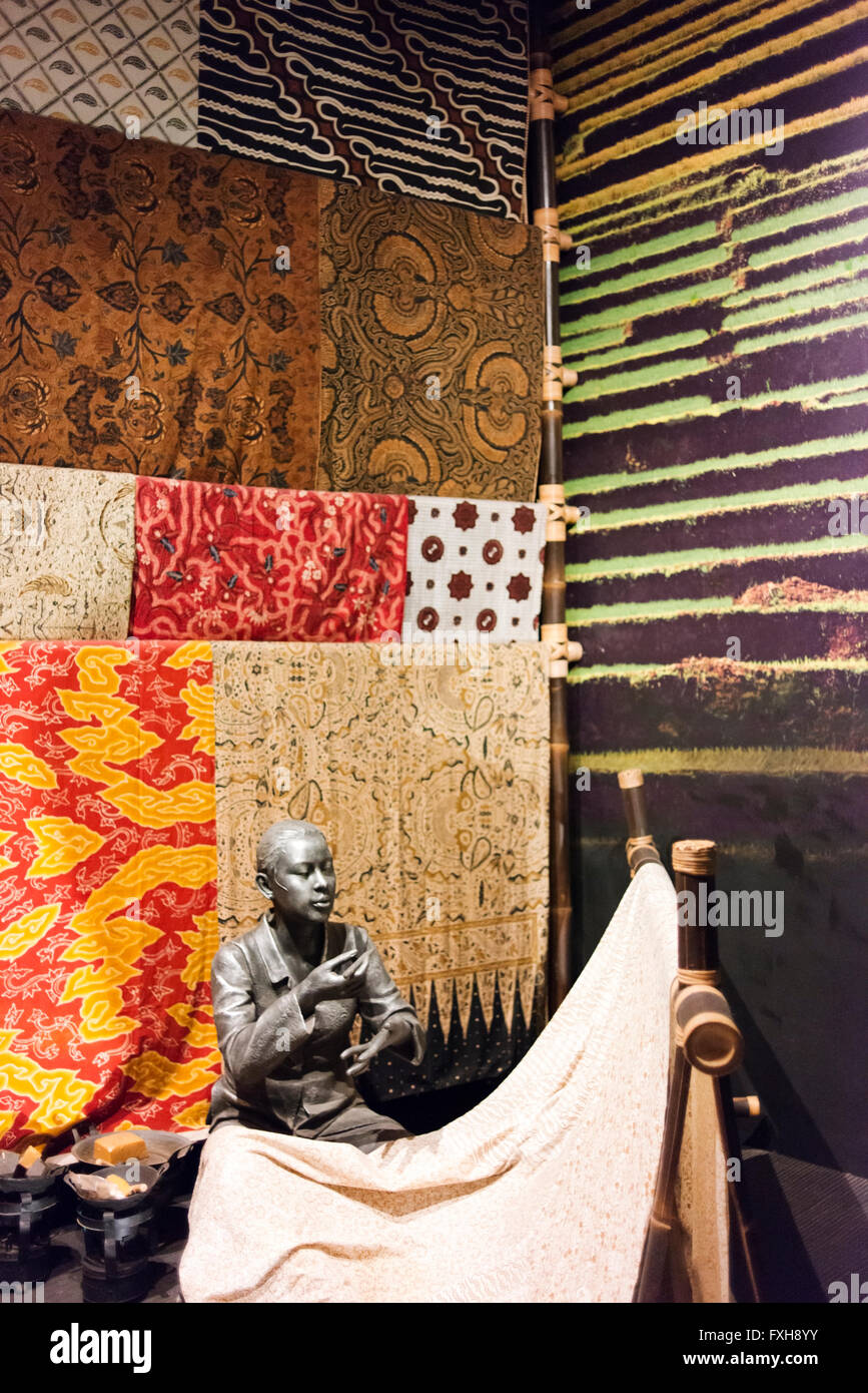 Textile display in Jakarta's Museum Bank. Stock Photo
