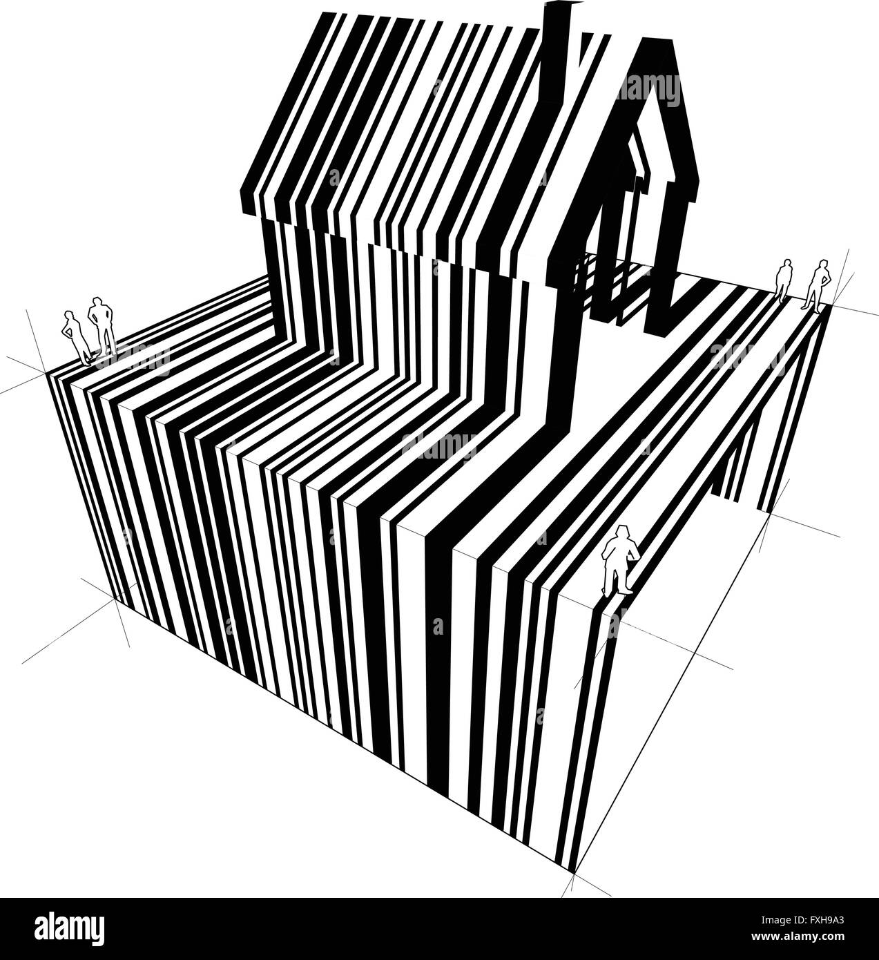Bar Code House Diagram house outline Black and White Stock Photos & Images - Alamy
