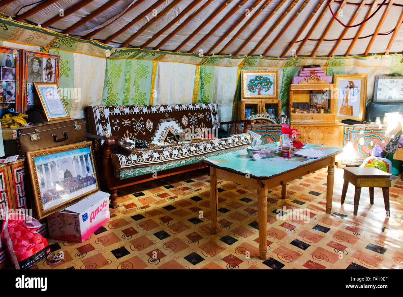 Interior of a nomad's ger near Ulanbaatar. Stock Photo