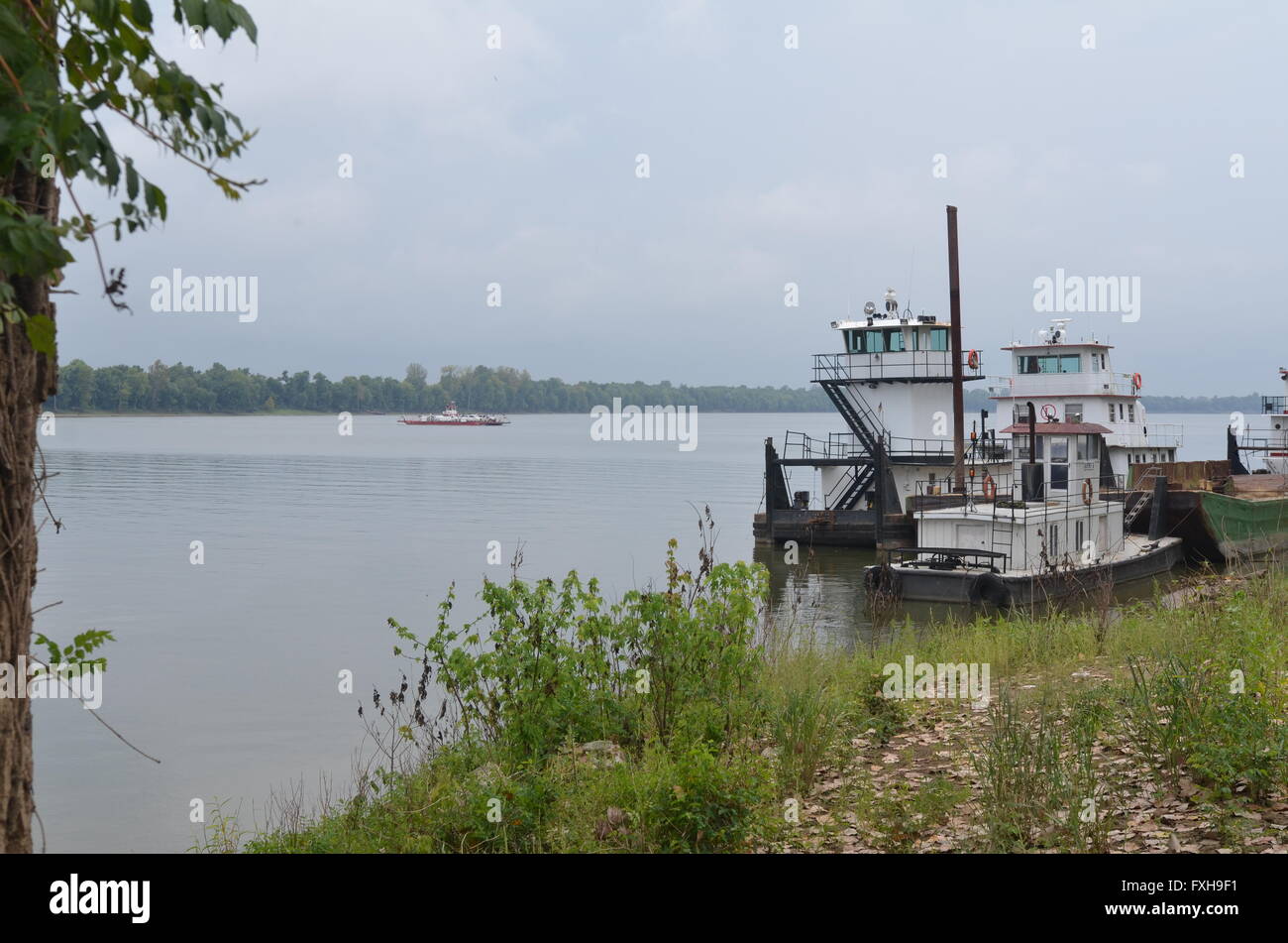 The CaveinRock ferry crossing the Ohio RIver at CaveinRock Illinois