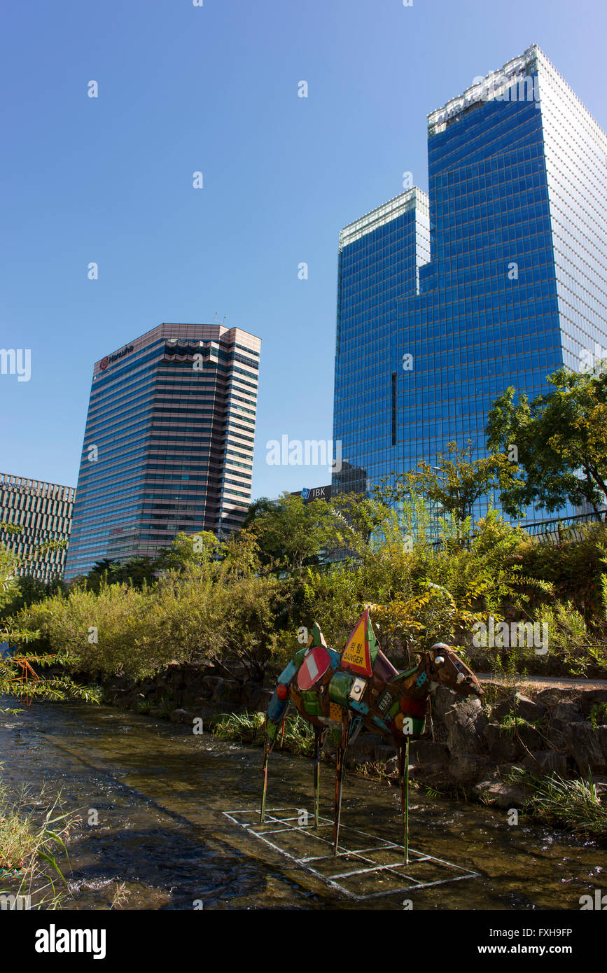 Art display in Cheonggyecheon, a public recreation space along the stream of the same name in downtown Seoul. Stock Photo