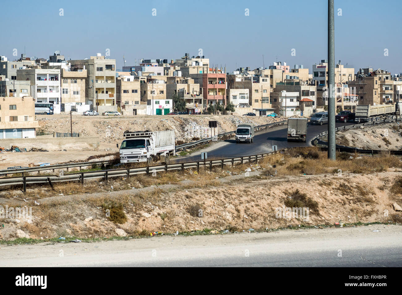 Apartment buildings seen from AmmanZarqa highway , capital of Jordan