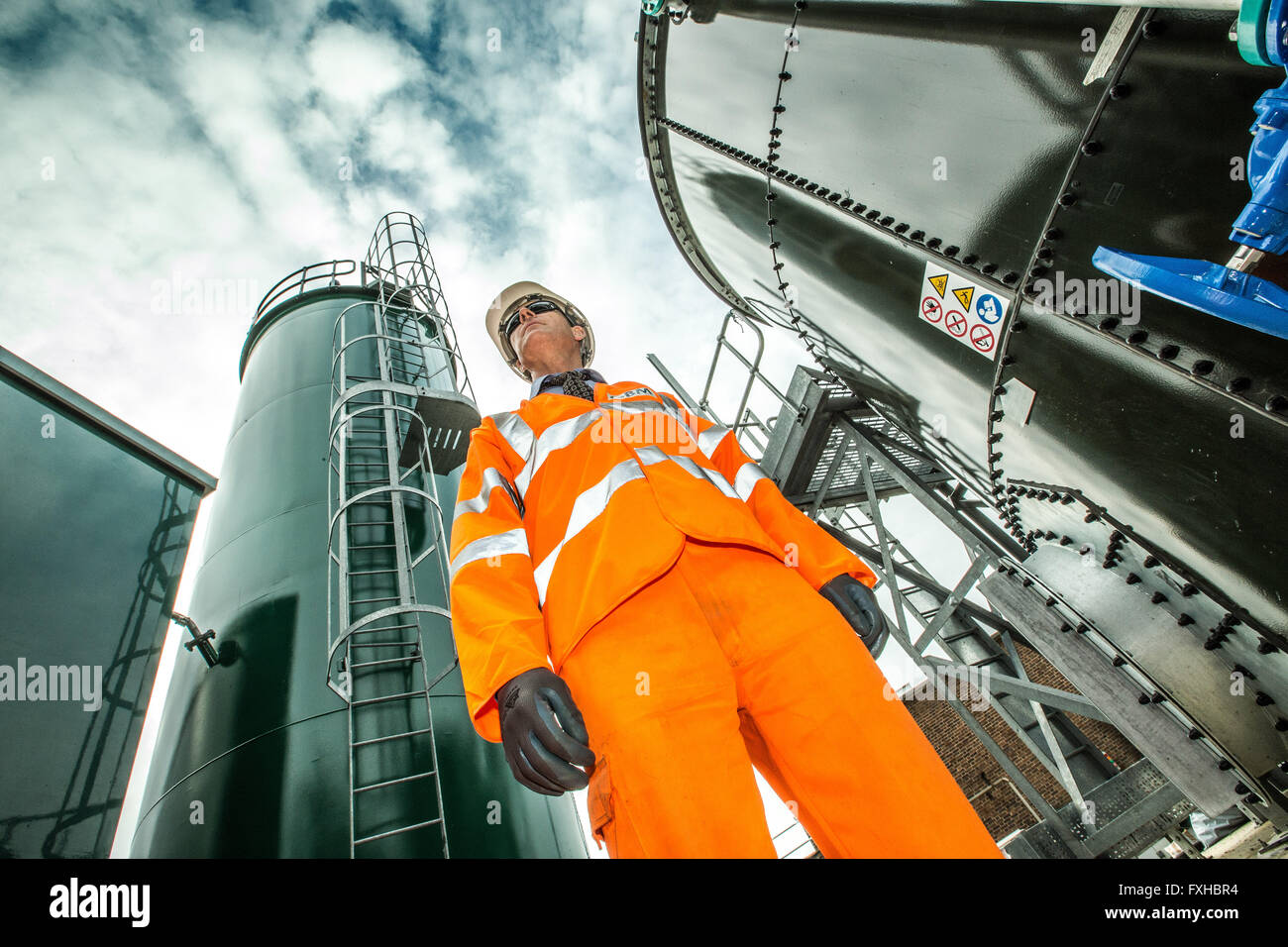 Water worker on site in waste water treatment works Stock Photo Alamy