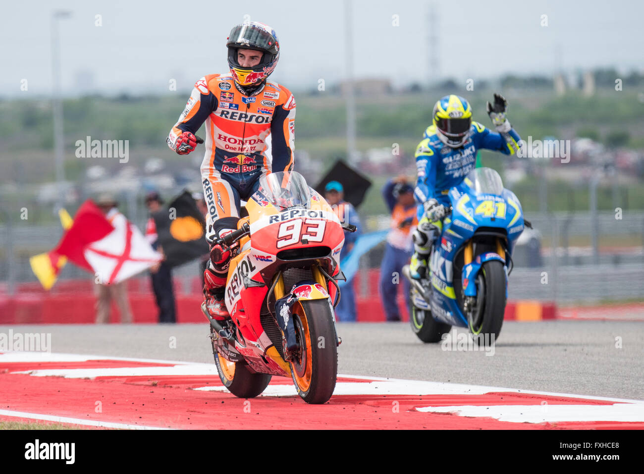 Marc Marquez of Repsol Honda Team seen during his victory lap after winning the 2016 Red Bull Grand Prix of the Americas Stock Photo