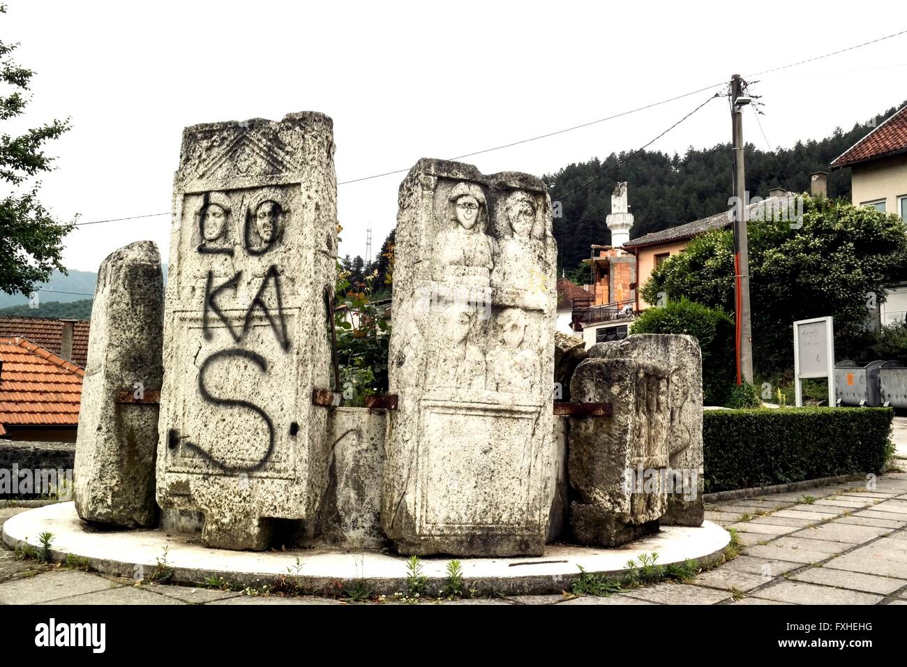 Smudged roman gravestones in Konjic (Bosnia). Stock Photo