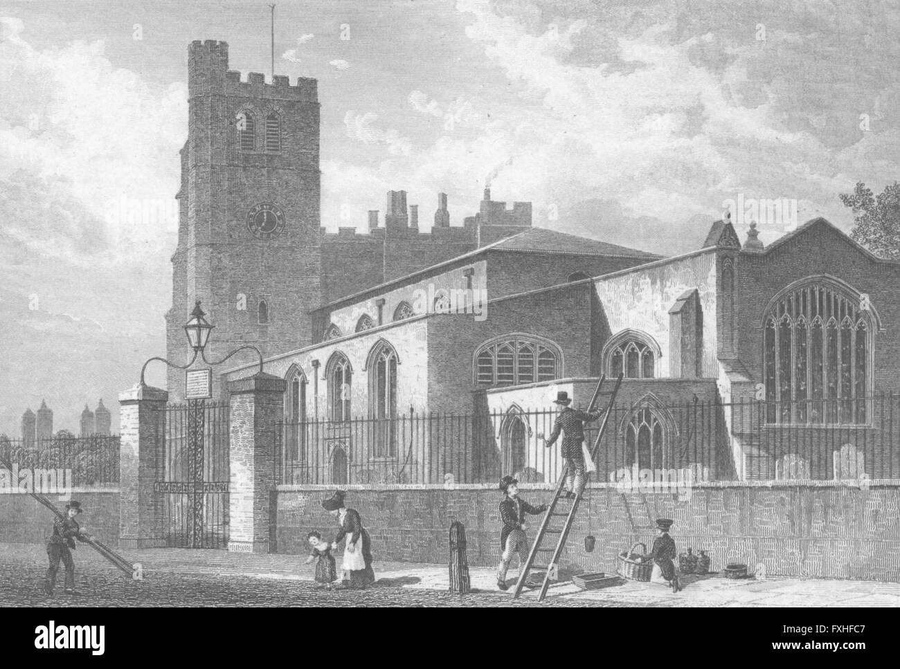 LONDON: St Mary, Lambeth, antique print 1831 Stock Photo