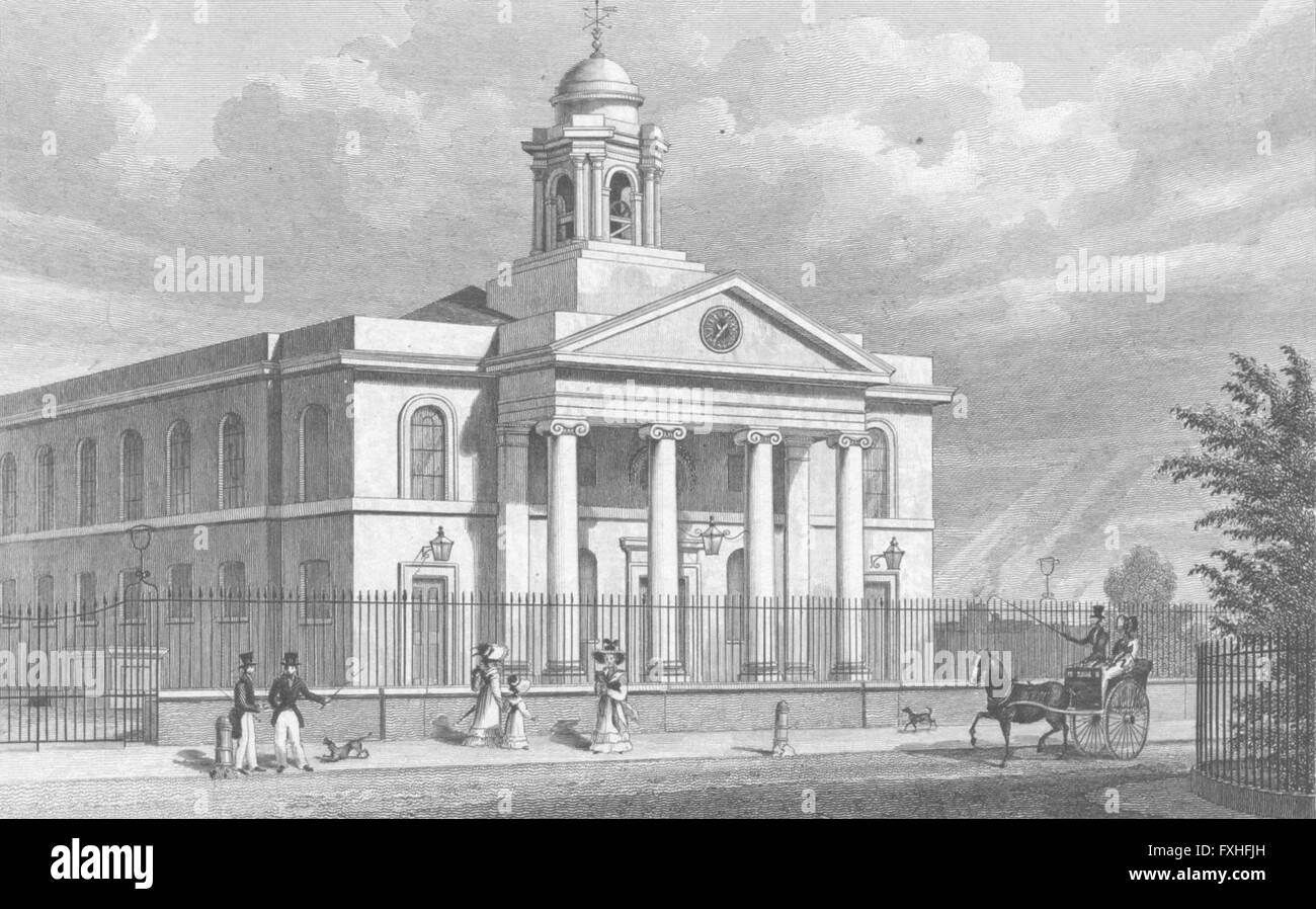 LONDON: St Mary Le-Bone Chapel, John's Wood Road, antique print 1828 Stock Photo