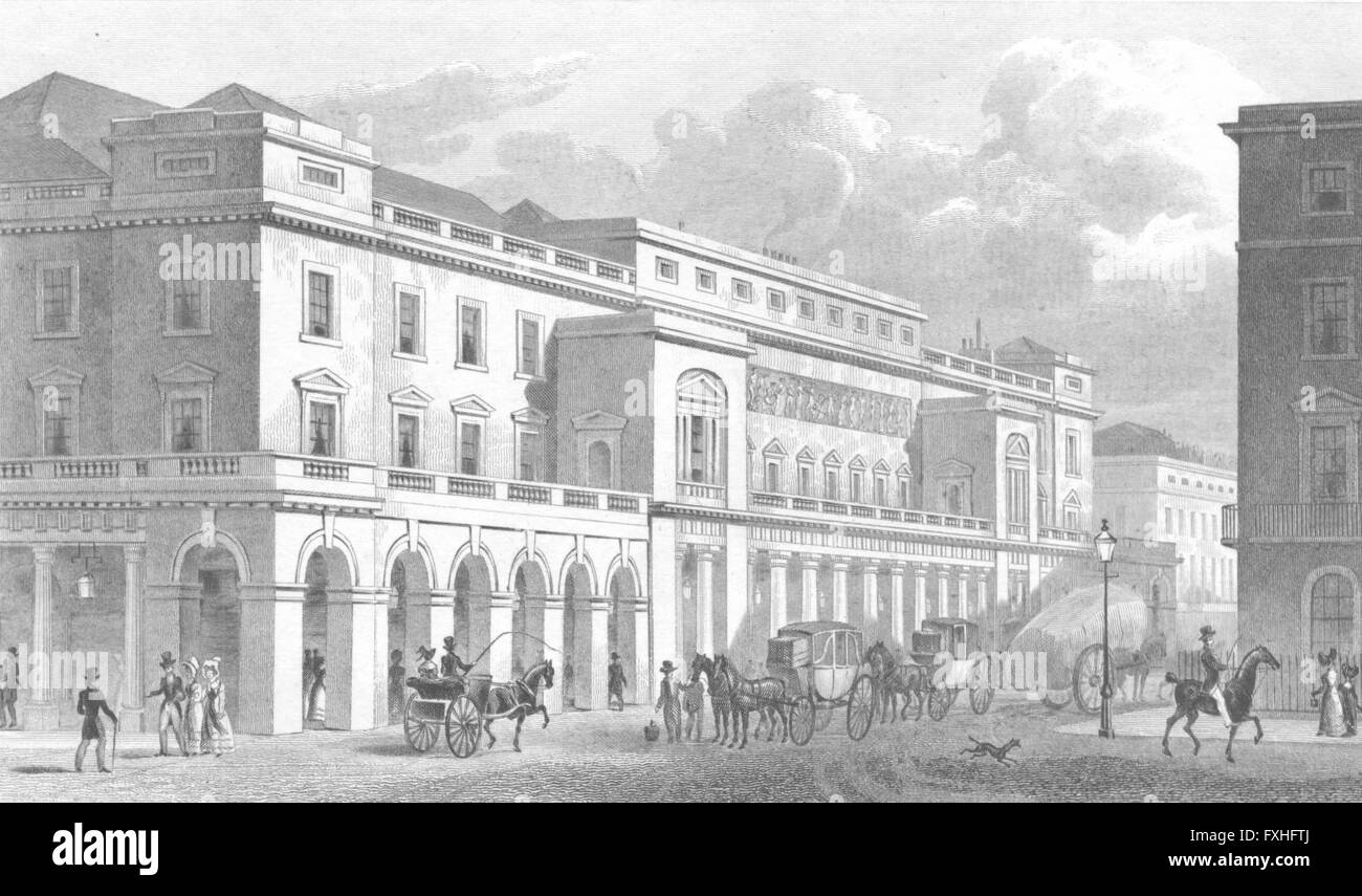 LONDON: Italian Opera House, Haymarket, antique print 1828 Stock Photo