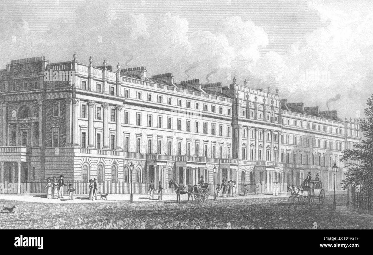 LONDON: NE side of Belgrave Sq, Pimlico, antique print 1828 Stock Photo