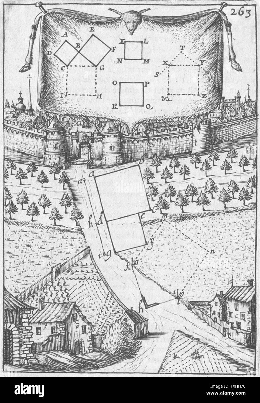 DECORATIVE: Liv III de Planimetrie Planche Cix, antique print 1702 Stock Photo