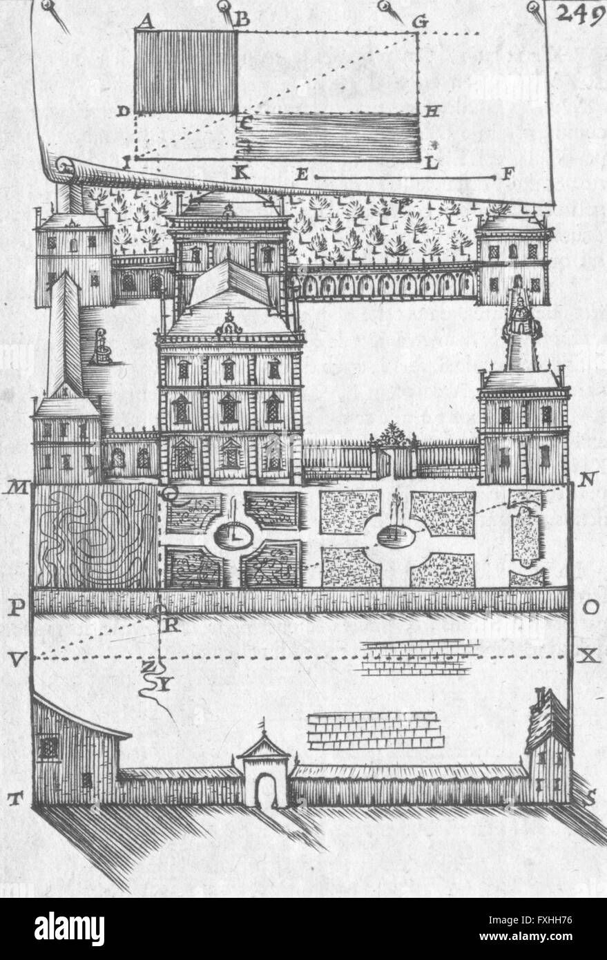 CASTLES: Liv III de Planimetrie Planche CIII, antique print 1702 Stock Photo