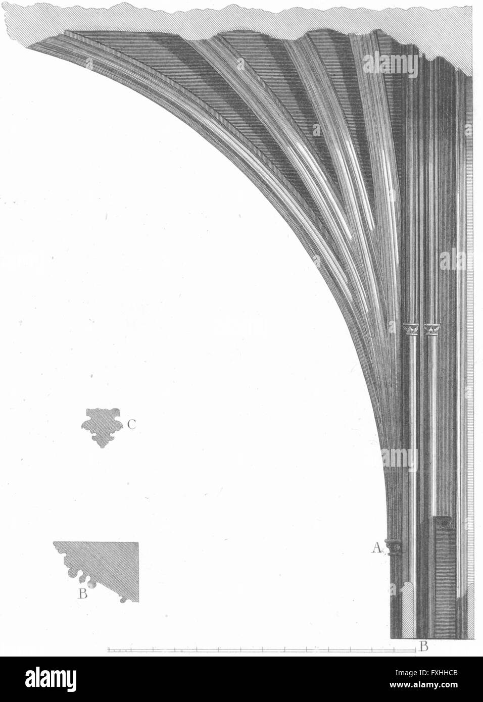 EXETER CATHEDRAL: Kendall restoration print, antique print c1830 Stock Photo