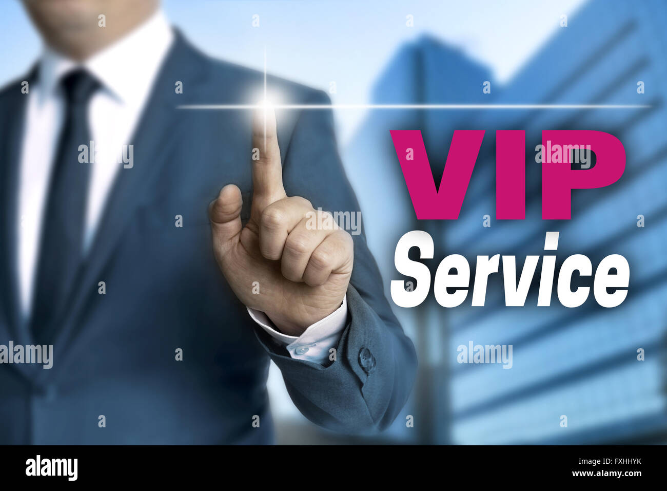 vip service touchscreen is operated by businessman. Stock Photo