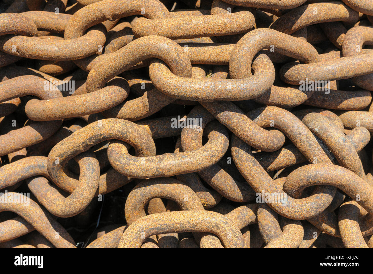 Close-up of rusting heavy marine anchor chain. Stock Photo