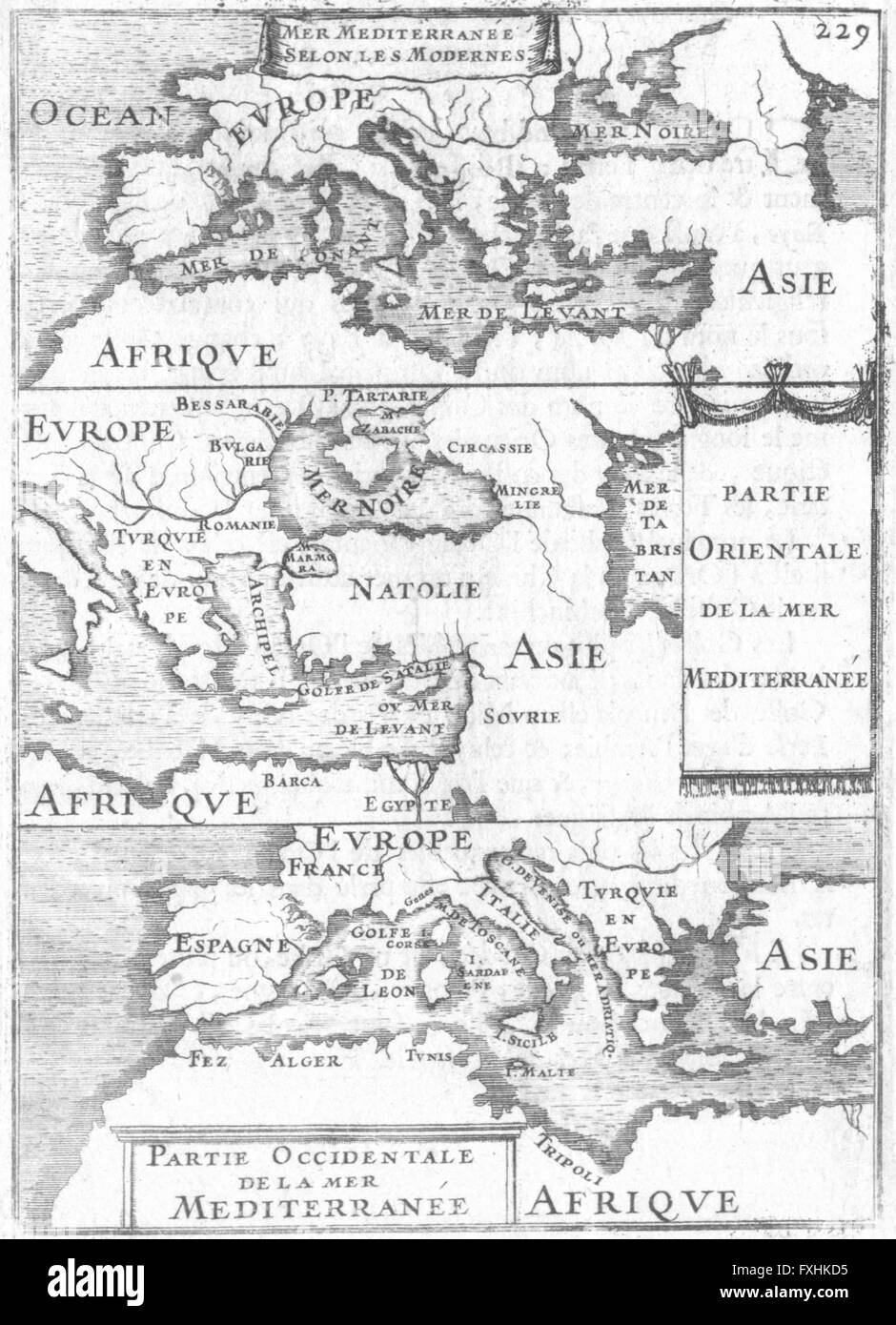 MEDITERRANEAN: Du Globe Terrestre; Mallet, 1702 antique map Stock Photo