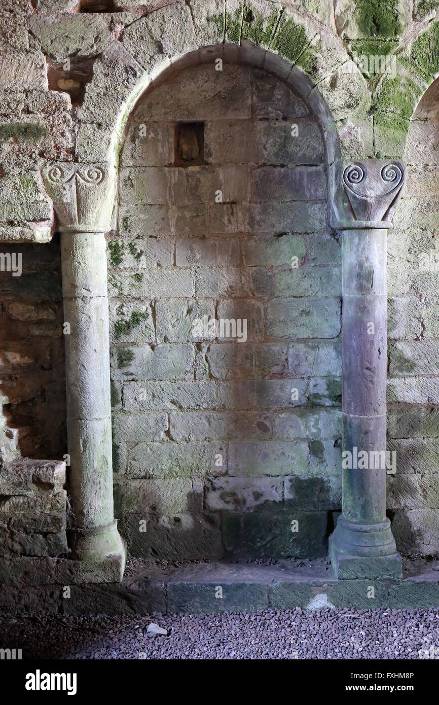Arch and pillars inside lower keep Ludlow castle Stock Photo