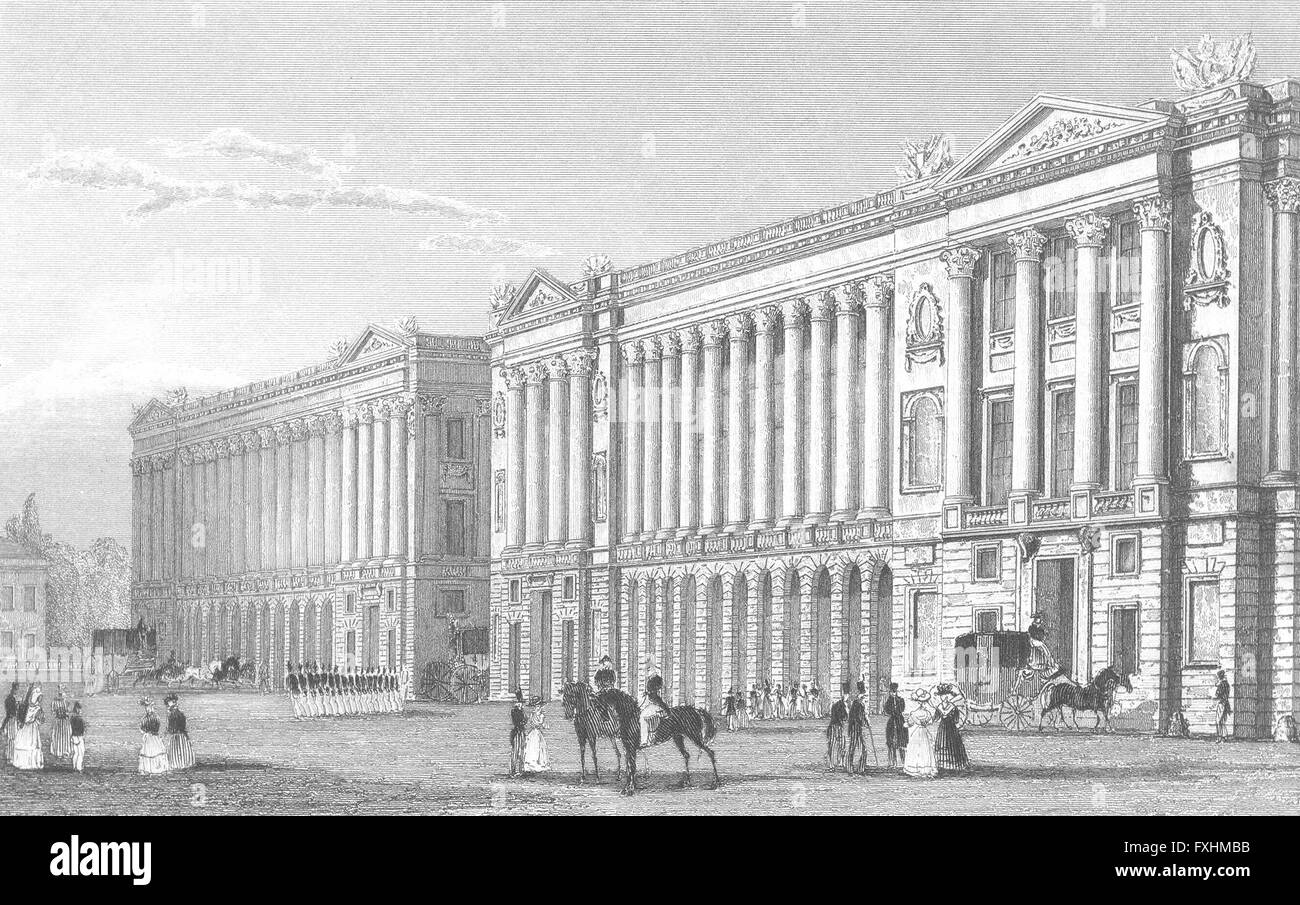 PARIS: Garde Meuble, Place de la Concorde, antique print 1834 Stock Photo