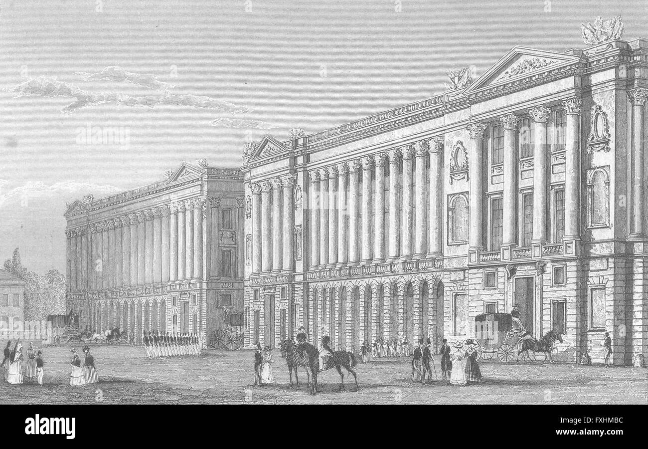 PARIS: Garde Meuble, Place de la Concorde, antique print 1828 Stock Photo