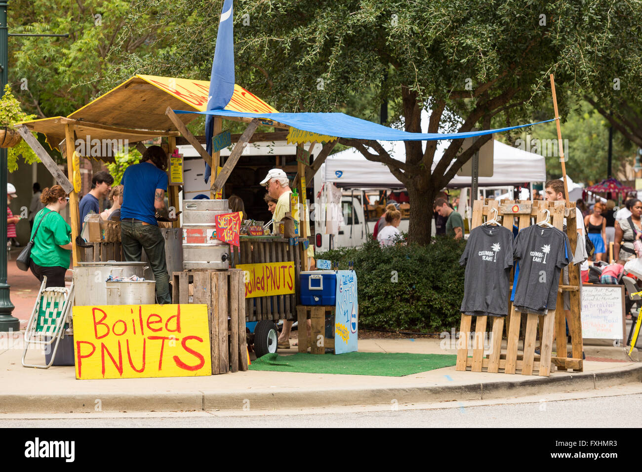 People shop at the weekly Farmers Market on Assembly Street in Columbia, SC. Stock Photo