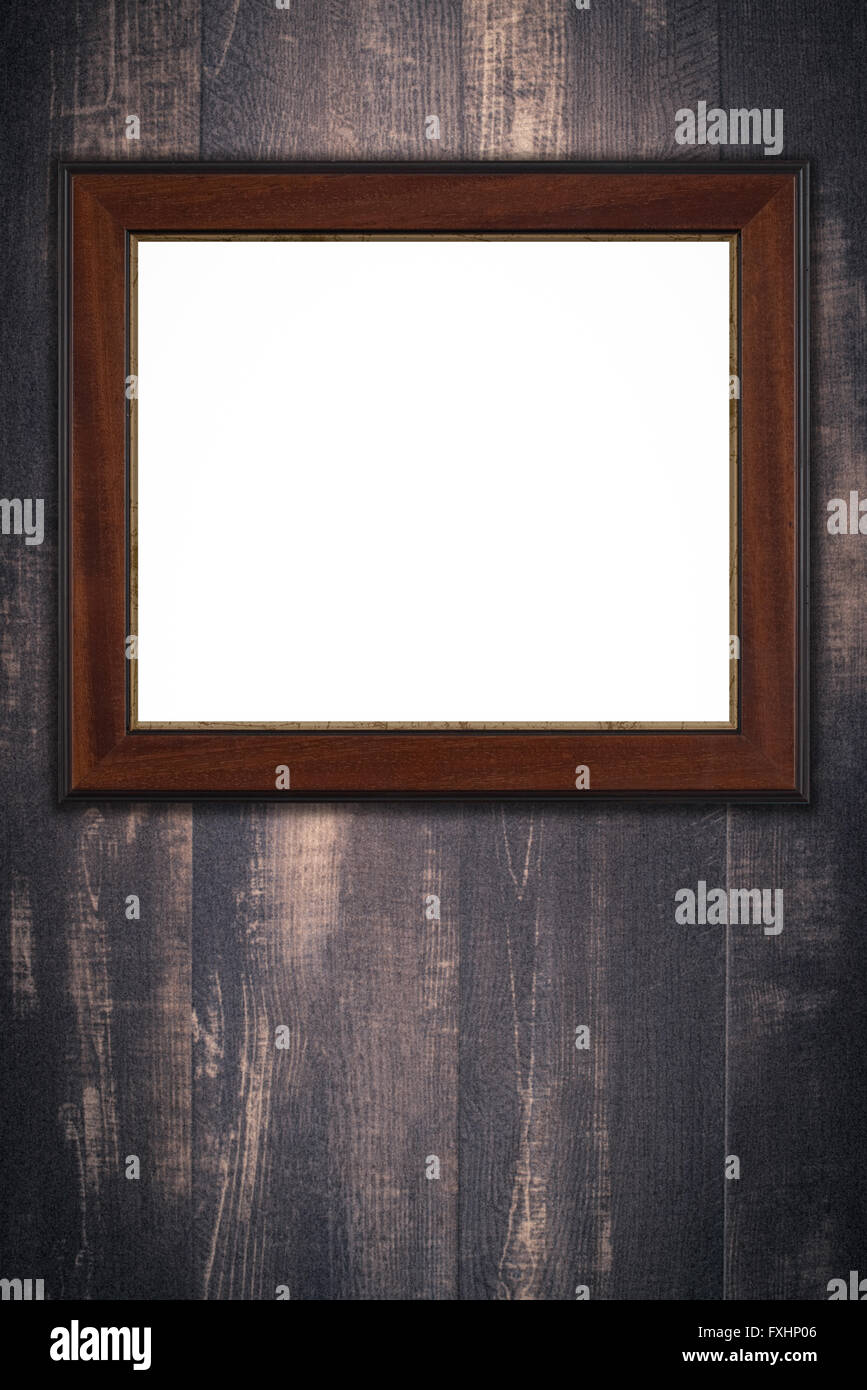Old picture frame on vintage wood wall Stock Photo - Alamy