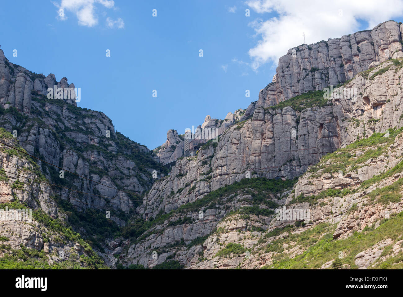 Montserrat mountains with Benedictine abbey Santa Maria de Montserrat on Montserrat in Monistrol de Montserrat, Catalonia, Spain Stock Photo