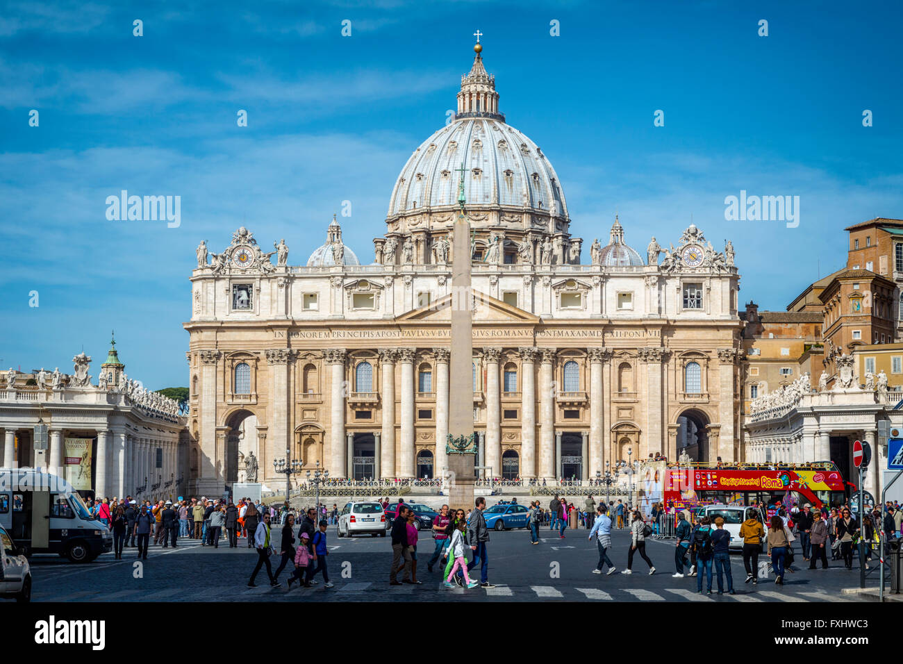 Rome, Italy.  St Peter's Basilica seen across St Peter's Square. Stock Photo