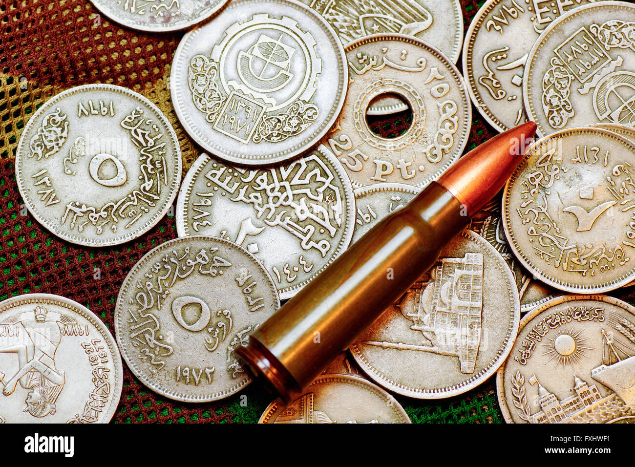 Money and Ammo - illegal trading Stock Photo