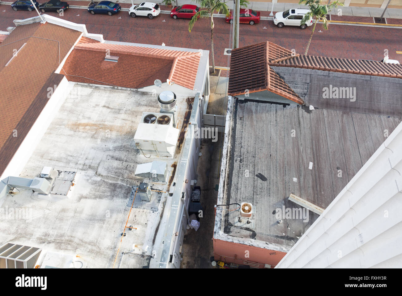 Air conditioning units on a roof top in downtown Fort Myers Stock Photo