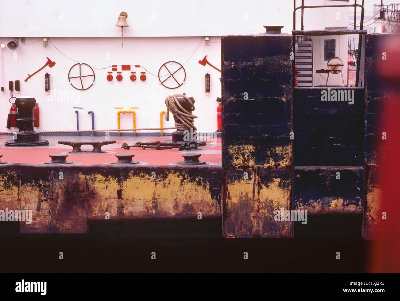 Close up of deck of working tugboat; Mississippi; USA Stock Photo