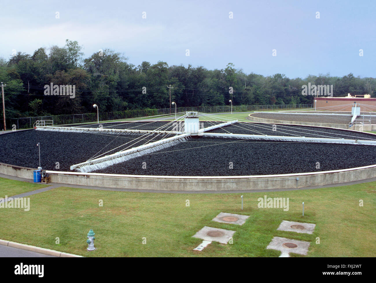 Aeiral view of water filtering tank; sewage treatment plant; New Jersey; USA Stock Photo