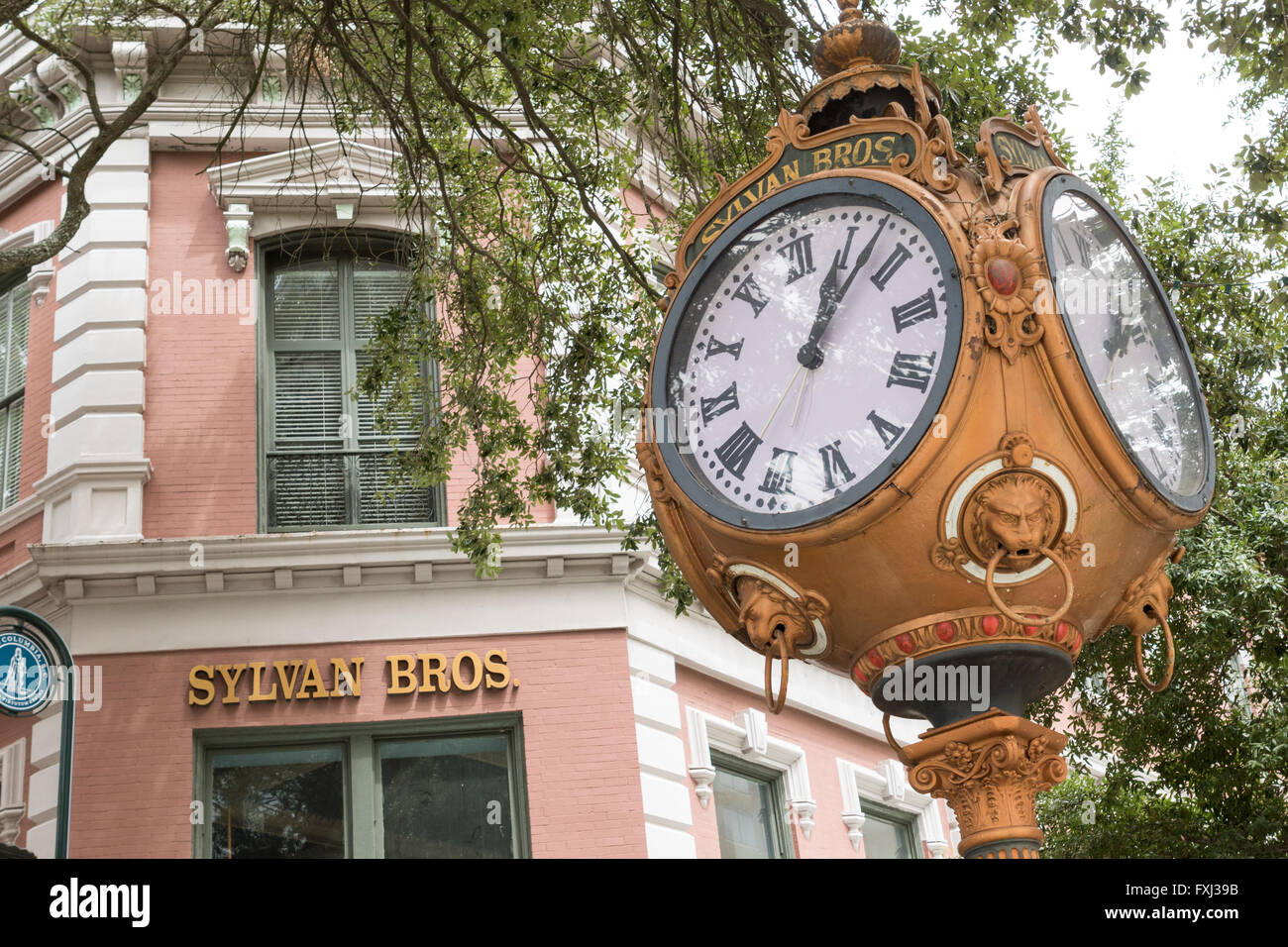 The Sylvan Brothers four sided clock on Main Street in Columbia, SC. Stock Photo