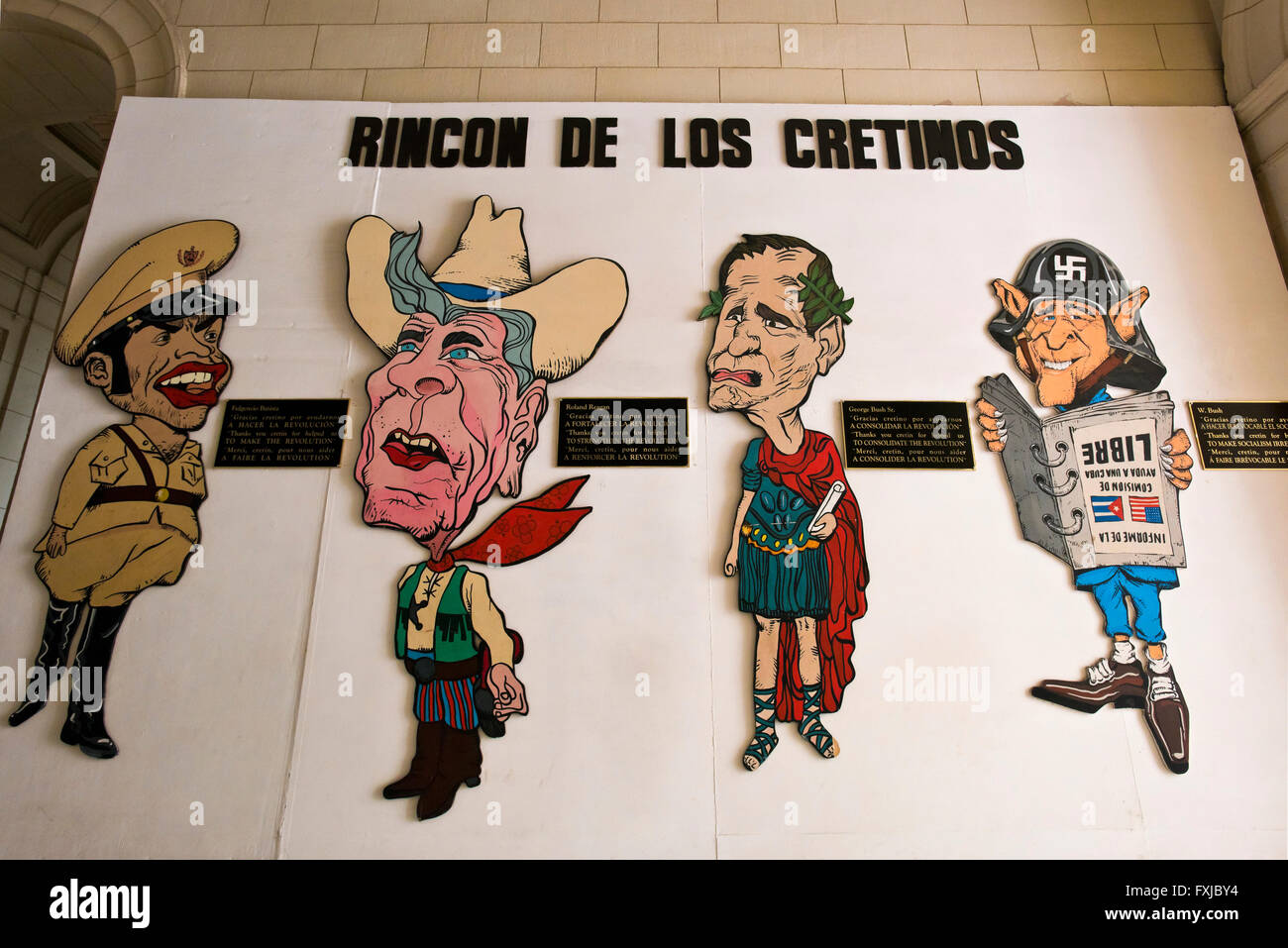 Horizontal close up of the Rincon de los Cretinos mural inside the Revolutionary Museum in Havana, Cuba. Stock Photo
